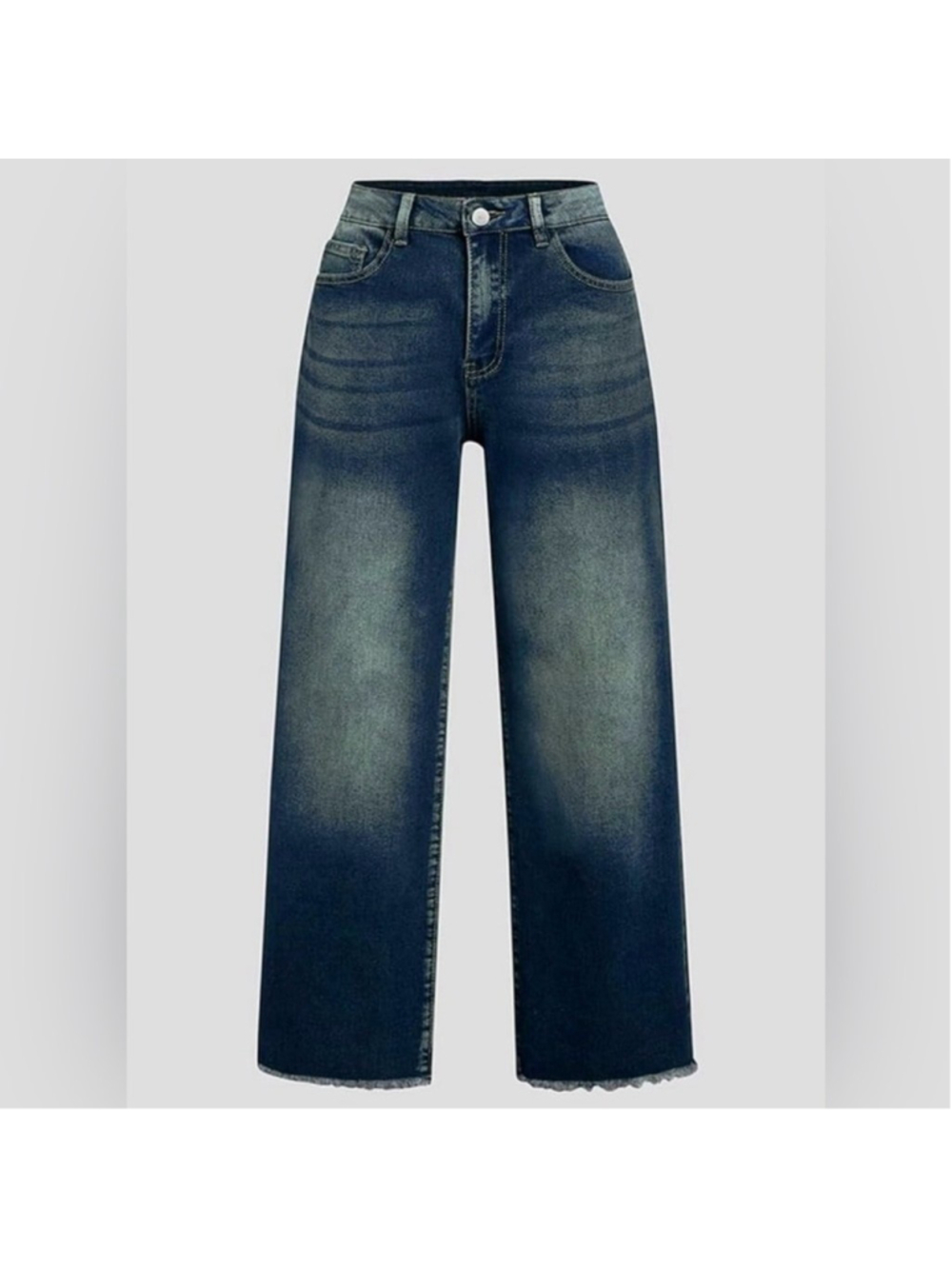 Flamingals Straight Wide Leg Jeans Women Mid Waisted Casual Raw Hem Denim XXL